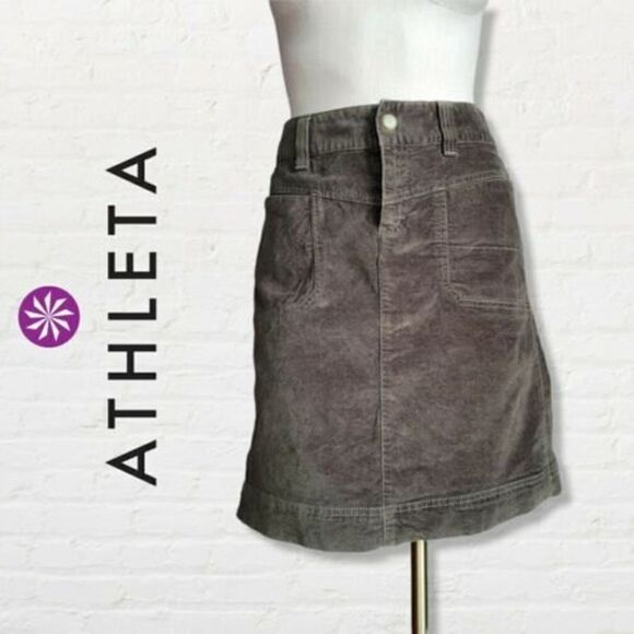 ATHLETA Skirt Brown Washed Velvet Casual Skirt Velveteen Cotton Women's Size 8 - Picture 1 of 10